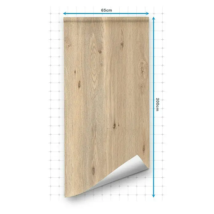 Lámina decorativa autoadhesiva vinílico para encimera - 65 x 200 cm, Oak - Primer plano de una lámina autoadhesiva de decoración de madera de 200x65cm para muebles, ofreciendo un aspecto natural y elegante.