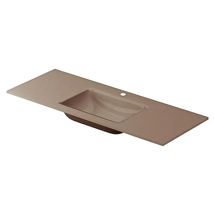 Lavabo Cristal - 121 x 46 cm, Orificios para grifo: Medio, Sin desbordamiento, Chocolate - Encimera de lavabo en tono neutro con lavabo integrado y agujero para grifo, ideal para un diseño de baño elegante.