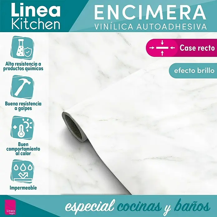 Lámina decorativa autoadhesiva vinílico para encimera - 65 x 200 cm, Greco - Imagen de cocina con una encimera de vinilo autoadhesiva con aspecto de mármol, ideal para cocinas y baños.