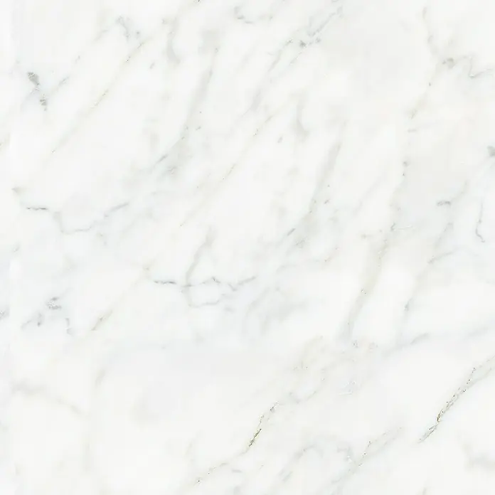 Lámina decorativa autoadhesiva vinílico para encimera - 65 x 200 cm, Greco - Primer plano de una losa de mármol blanco pulido con sutiles vetas grises, ideal para interiores elegantes.
