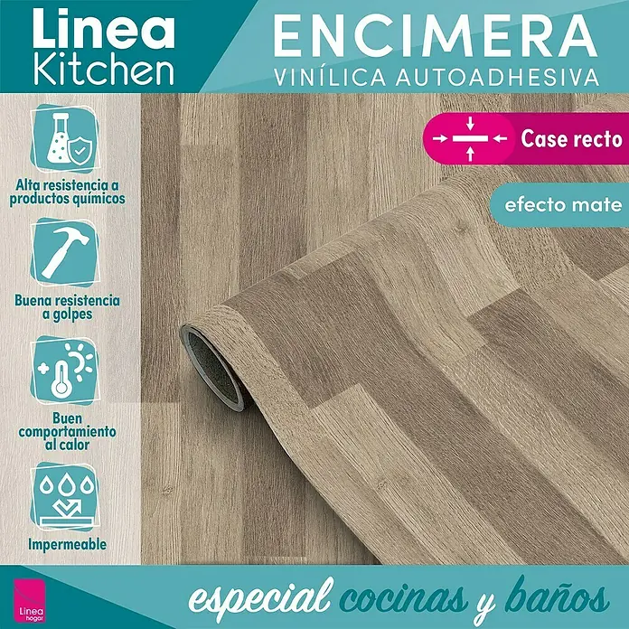Lámina decorativa autoadhesiva vinílico para encimera - 65 x 200 cm, Lulela nuez - Detalle de la encimera de vinilo autoadhesivo "Linea Kitchen" con vetas de madera, ideal para cocinas y baños.