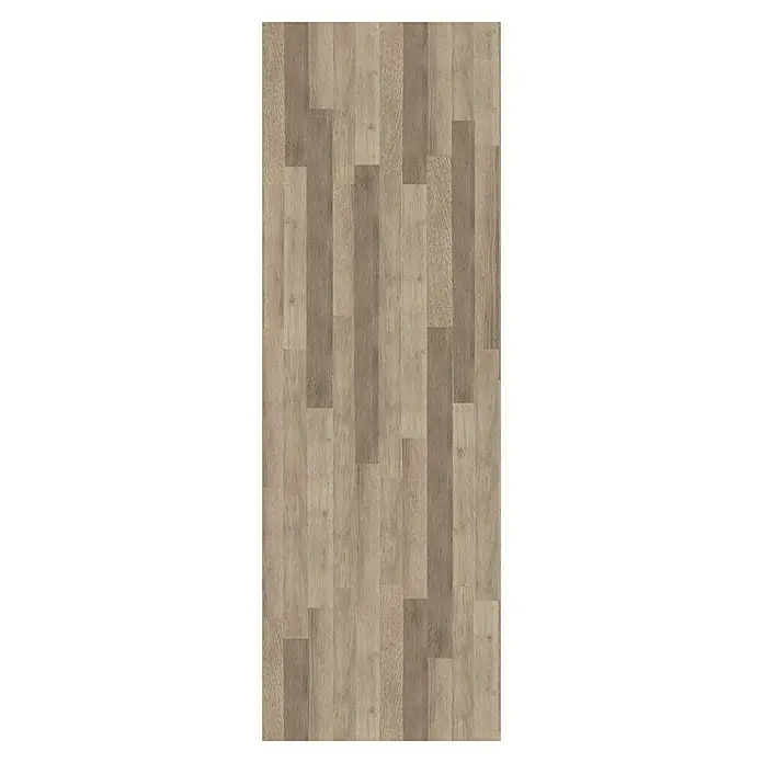 Lámina decorativa autoadhesiva vinílico para encimera - 65 x 200 cm, Lulela nuez - Detalle del suelo laminado con vetas de madera. El suelo es de un tono marrón claro y parece rústico y moderno al mismo tiempo.