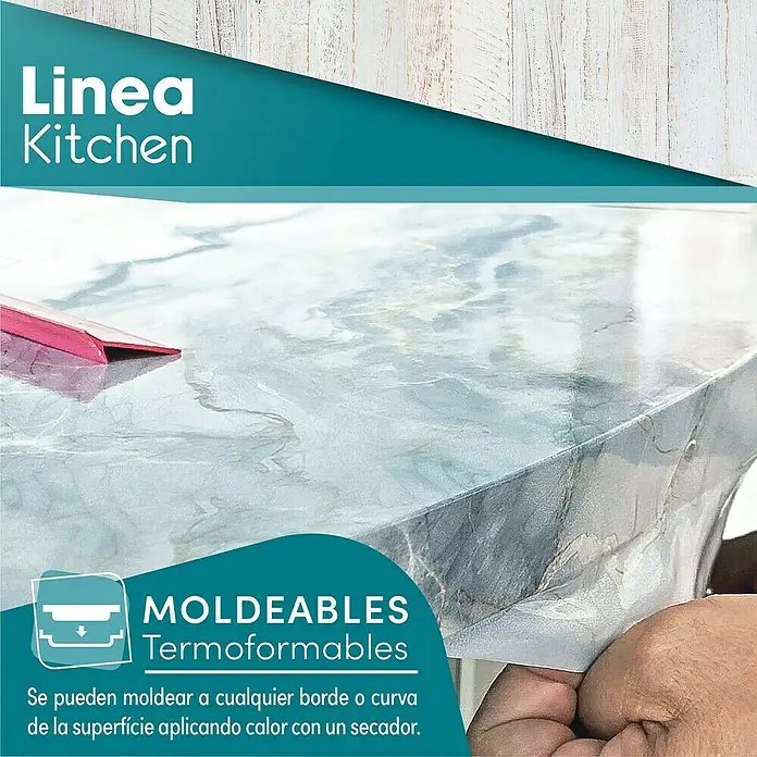 Lámina decorativa autoadhesiva vinílico para encimera - 65 x 200 cm, Saloon - Imagen de cocina con el producto termoformable "Linea Kitchen", adaptable a cualquier superficie aplicando calor.