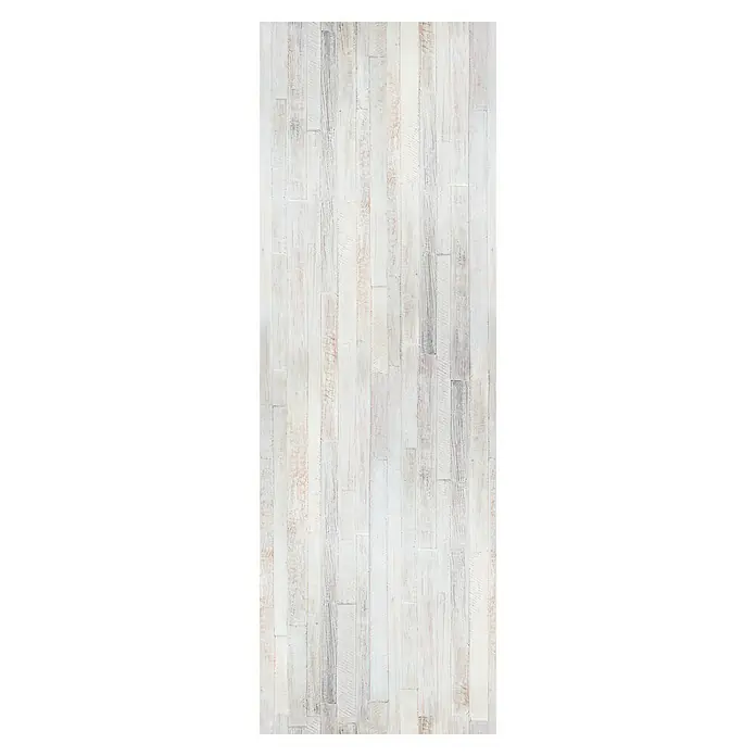 Lámina decorativa autoadhesiva vinílico para encimera - 65 x 200 cm, Saloon - Imagen que muestra un revestimiento de pared con paneles de madera encalada. La textura y los tonos de la madera añaden un toque rústico al espacio.
