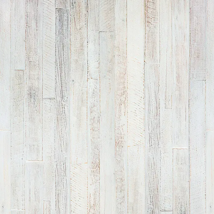 Lámina decorativa autoadhesiva vinílico para encimera - 65 x 200 cm, Saloon - Primer plano de paneles de madera blanca erosionada, ideal como fondo rústico o textura para proyectos de diseño y decoración.