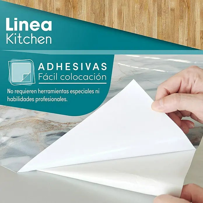 Lámina decorativa autoadhesiva vinílico para encimera - 65 x 200 cm, Malmo natural - Imagen de lámina autoadhesiva de cocina "Linea Kitchen" con aspecto de mármol, fácil de colocar.