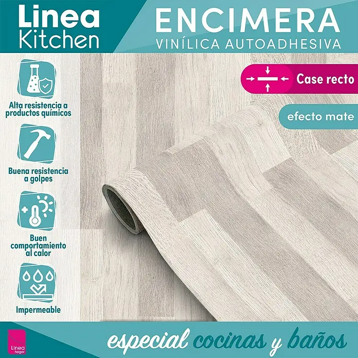 Lámina decorativa autoadhesiva vinílico para encimera - 65 x 200 cm, Lulela class - Imagen de una encimera de cocina de vinilo autoadhesivo con aspecto de madera, ideal para cocina y baño. Es resistente al calor e impermeable.