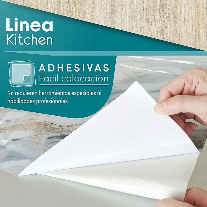 Lámina decorativa autoadhesiva vinílico para encimera - 65 x 200 cm, Bergen class - Primer plano del vinilo autoadhesivo para backsplash de cocina "Linea Kitchen", fácil de aplicar y que no requiere herramientas especiales.