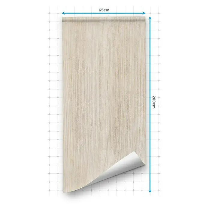 Lámina decorativa autoadhesiva vinílico para encimera - 65 x 200 cm, Bergen class - La imagen muestra un rollo de papel tapiz con textura de madera. El rollo mide 65 cm de ancho y 200 cm de largo.