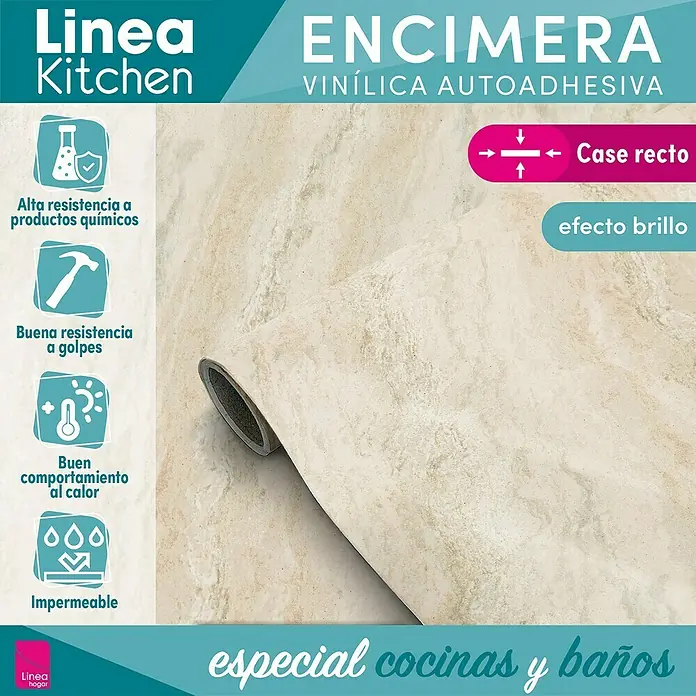 Lámina decorativa autoadhesiva vinílico para encimera - 65 x 200 cm, Triton - Imagen de una encimera de cocina de vinilo autoadhesivo "Linea Kitchen" con aspecto de mármol, ideal para cocinas y baños con un acabado brillante.