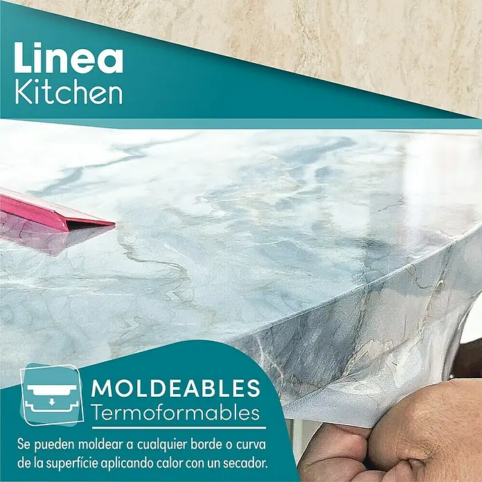 Lámina decorativa autoadhesiva vinílico para encimera - 65 x 200 cm, Triton - Encimera de cocina con lámina termoformable con estampado de mármol que se adapta a cualquier borde. Ideal para renovar y dar estilo a tu cocina.
