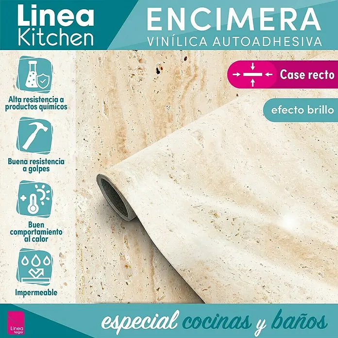 Lámina decorativa autoadhesiva vinílico para encimera - 65 x 200 cm, Corito class - Imagen del producto de la encimera vinílica autoadhesiva Linea Kitchen con aspecto de mármol, ideal para cocinas y baños, con efecto brillo y alta resistencia.
