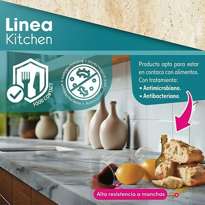 Lámina decorativa autoadhesiva vinílico para encimera - 65 x 200 cm, Corito class - Encimera de cocina resistente a las manchas. Apta para contacto con alimentos, con tratamiento antimicrobiano y antibacteriano.