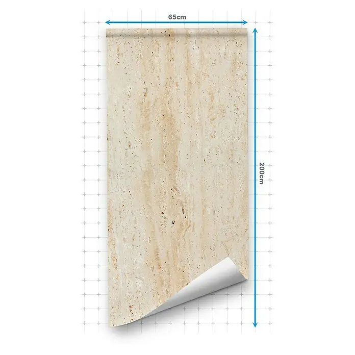 Lámina decorativa autoadhesiva vinílico para encimera - 65 x 200 cm, Corito class - Un rollo de papel pintado con motivo de travertino, de 65 cm de ancho por 200 cm de largo, ideal para interiores elegantes.