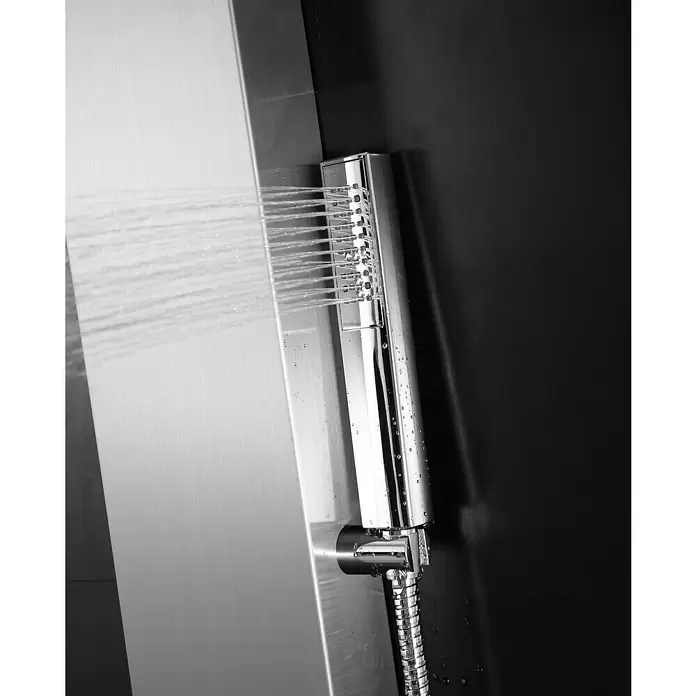 Aurlane Duschpaneel Florenz Stainless Steel - Höhe: 150 cm, Silber/Grau - Verchromte Handbrause sprüht Wasser, mit flexiblem Schlauch und gebürsteter Metallplatte.