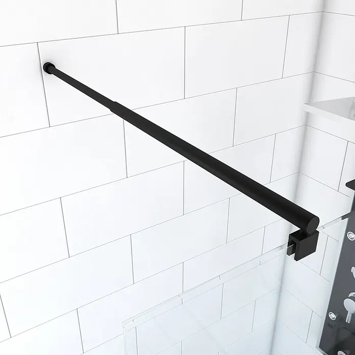 Aurlane Stabilisations-Set Parma Black - Auszugslänge: 70 cm - 100 cm, Schwarz - Mattschwarze Duschstützstange, wandmontiert, für Duschkabinen aus Glas.