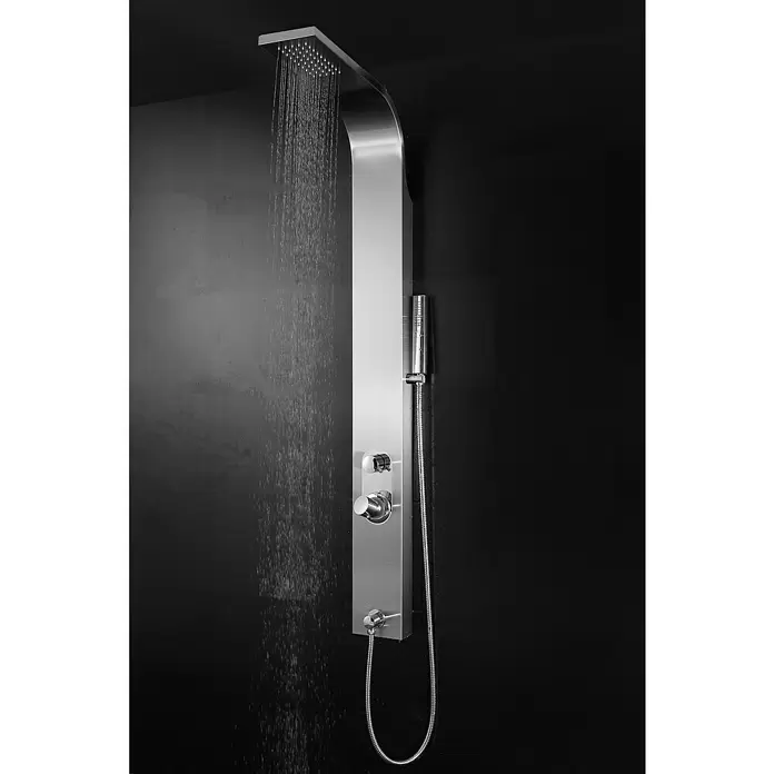 Aurlane Duschpaneel Florenz Stainless Steel - Höhe: 150 cm, Silber/Grau - Duschpaneel aus Edelstahl mit laufendem Wasser aus der Kopfbrause und angeschlossener Handbrause.