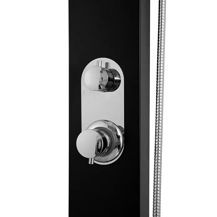 Aurlane Duschpaneel Care Black - Höhe: 150 cm, Schwarz - Schwarzes Duschpaneel mit Chromarmaturen und silbernem Duschschlauch.