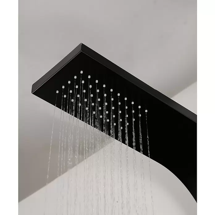Aurlane Duschpaneel Care Black - Höhe: 150 cm, Schwarz - Moderner schwarzer quadratischer Duschkopf, der Wasser sprüht.