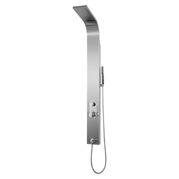 Aurlane Duschpaneel Florenz Stainless Steel - Höhe: 150 cm, Silber/Grau - Duschpaneel aus gebürstetem Edelstahl mit Regenduschkopf, Handbrause und Chrom-Reglern.