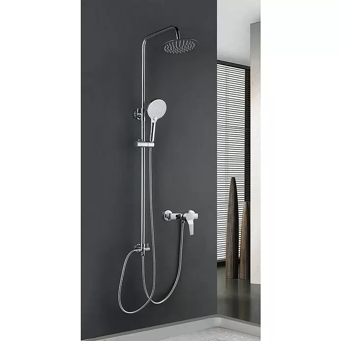 Aurlane Brausearmatur - Silber - Chrom Duschsystem mit großer Kopfbrause, Handbrause und Einhebelmischer.