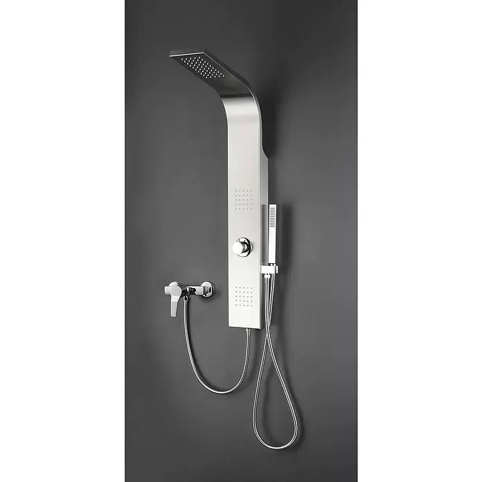 Aurlane Brausearmatur - Silber - Modernes Duschpaneel aus Edelstahl mit Kopfbrause, Massagedüsen, Handbrause und Mischbatterie.