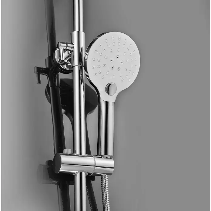 Aurlane Duschsystem Bayala Round Chrome 118 - Anzahl Strahlarten: 3 Stk., Silber - Polierter Chrom-Duschkopf an einer höhenverstellbaren Gleitstange mit flexiblem Schlauch.