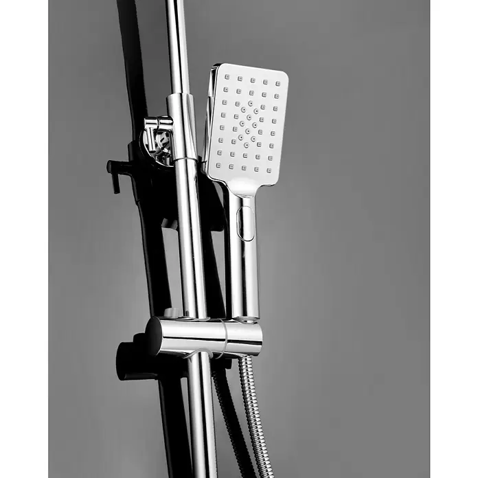 Aurlane Duschsystem Bayala Square Chrome 118 - Anzahl Strahlarten: 3 Stk., Silber - Verchromte quadratische Handbrause und Duschstange.