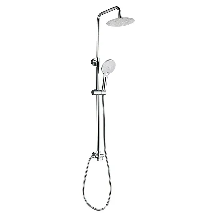 Aurlane Duschsystem Bayala Round Chrome 118 - Anzahl Strahlarten: 3 Stk., Silber - Verchromtes Duschsystem mit großer Kopfbrause, Handbrause an einer Gleitstange und flexiblem Schlauch.