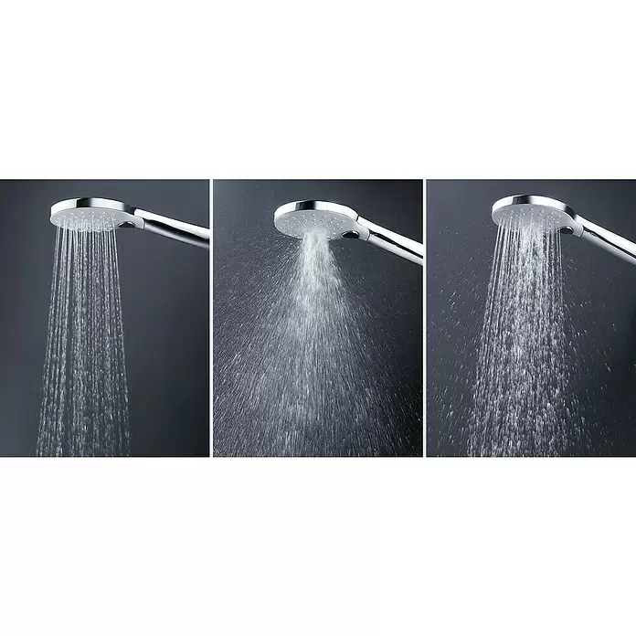 Aurlane Duschsystem Bayala Round Chrome 118 - Anzahl Strahlarten: 3 Stk., Silber - Verchromter Duschkopf mit drei verschiedenen Strahlarten: gebündelt, weit zerstäubt und gemischt.