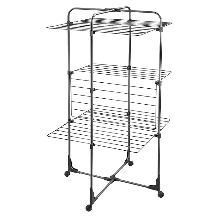 Leifheit Turm-Wäscheständer ClassicTower 270 Black - Länge Wäscheleine: 27 m, L x B x H: 68 x 68 x 126 cm, Schwarz - Wäscheständer mit drei Ebenen und Rädern.