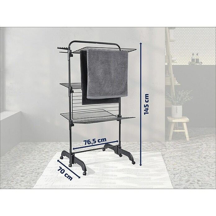 Leifheit Tendedero de torre Comfort 420 Black (Longitud cuerda de tender: 42 m, L x An x Al: 76,5 x 70 x 145 cm, Negro) | BAUHAUS