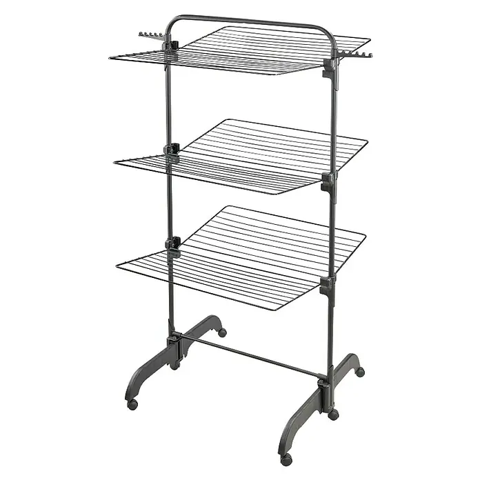 Leifheit Turm-Wäscheständer Comfort 420 Black - Länge Wäscheleine: 42 m, L x B x H: 76,5 x 70 x 145 cm, Schwarz - Wäscheständer mit drei Ebenen und Rollen für einfachen Transport. Ideal zum Trocknen von Kleidung im Innenbereich.