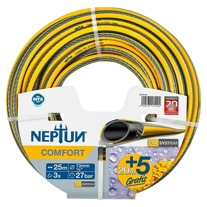 Neptun Comfort Gartenschlauch NTS - Länge: 25 m, Schlauchdurchmesser: 13 mm - Neptun Comfort Gartenschlauch, 25m lang, 13mm Durchmesser, mit 20 Jahren Garantie und zusätzlichem Bonus von 5m.
