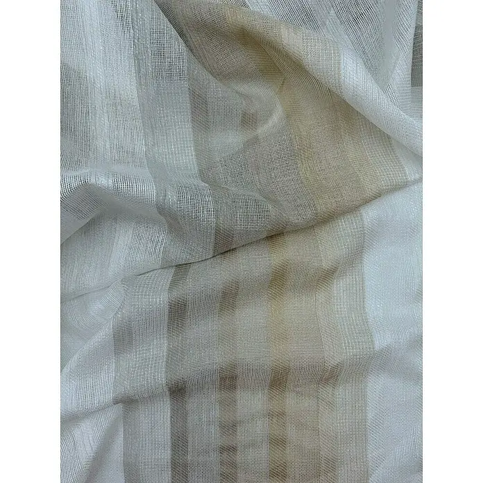 Cortina plisada onda perfecta Renata - An x Al: 270 x 290 cm, Beige, Textil - Primer plano de una cortina de rayas, translúcida, en tonos de blanco y beige, que filtra luz suave.