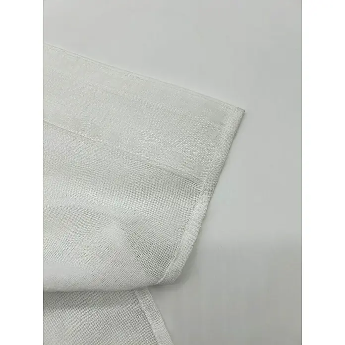 Cortina plisada onda perfecta Vivaia - An x Al: 270 x 290 cm, Blanco, Textil - Primer plano de tela de lino blanca que muestra su fina textura y artesanía detallada, destacando el material de alta calidad.