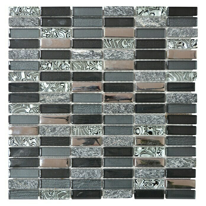 Mosaikfliese Rechteck Crystal Mix XCM SM88 (29,8 x 30,4 cm, Grau/Schwarz, Glänzend)