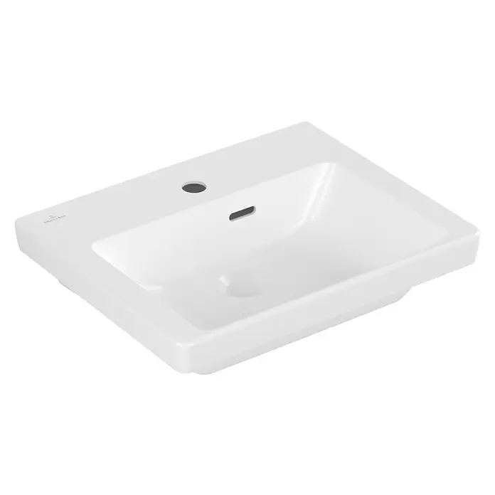 Villeroy & Boch Subway 3.0 Handwaschbecken - 50 x 40 cm, Mit schmutzabweisender Glasur, Hahnloch: Mitte, Mit Überlauf, Stone White, Ungeschliffen, Waschbecken geeignet für: Möbel - Weißes Keramik-Waschbecken mit Hahnloch und Überlauf.