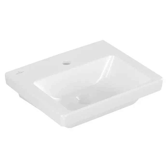 Villeroy & Boch Subway 3.0 Handwaschbecken - 45 x 37 cm, Ohne Spezialglasur, Hahnloch: Mitte, Ohne Überlauf, Weiß Alpin, Ungeschliffen, Rechteckig - Weißes Keramik-Waschbecken mit Hahnloch und Überlauf, für das Badezimmer.