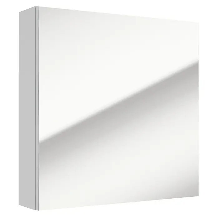 Spiegelschrank Rietti - B x H: 60 x 60 cm, Holz, Weiß - Ein schlichter, weißer Spiegelschrank mit einer modernen, quadratischen Form, ideal für jedes Badezimmer. Die glatte Oberfläche reflektiert Licht.
