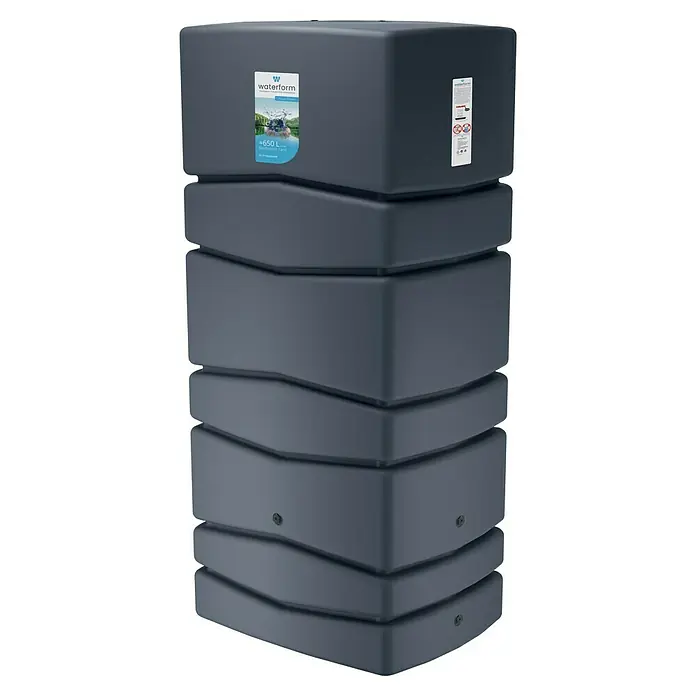 Regenspeicher Aqua Tower - L x B x H: 57,3 x 77,5 x 165 cm, 650 l, Anthrazit - Grauer Waterform-Regenwassertank mit 650 Litern Fassungsvermögen, ideal für die Gartenbewässerung und Wasserspeicherung im Außenbereich.