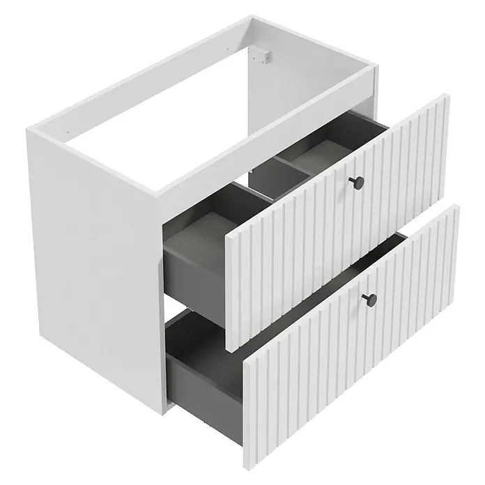 Badmöbel-Set Rietti - 81 cm, Weiß, Strukturiert - Modernes Badezimmer-Waschbeckenmöbel mit zwei Schubladen und geriffelten Fronten für ein stilvolles Ambiente.