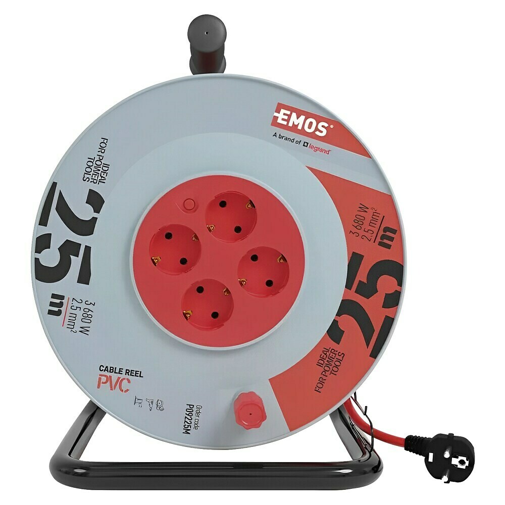 EMOS - Cable drum 50 m made of sheet steel - 4 earthed sockets - waterproof, impact-resistant, oil and weatherproof - 230 V, 16 A, 3680 W - rubber insulation - H07RN-F