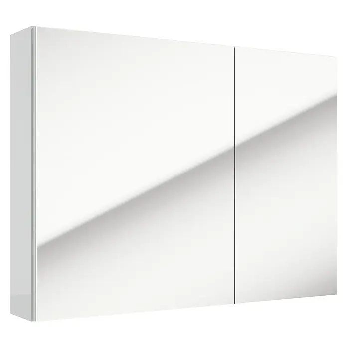 Spiegelschrank Rietti - B x H: 80 x 60 cm, Holz, Weiß - Bild eines weißen Spiegelschranks mit klaren Linien und minimalistischem Design, ideal für moderne Badezimmer.