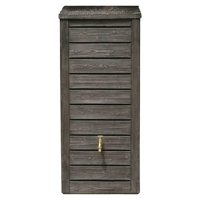 Arves Regenspeicher Norway - 230 l, Dunkelbraun, 1 Stk. - Rustikale Regentonne in Holzoptik mit Messingwasserhahn für den Garten. Ideal zum Sammeln von Regenwasser und zur Bewässerung des Gartens.