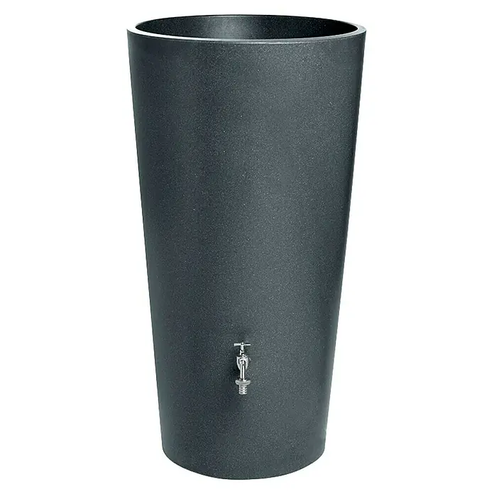 Regenspeicher Rainbowl Flower - 150 l, Anthrazit - Schwarze Regentonne mit einem praktischen Wasserhahn zur einfachen Wasserentnahme. Ideal für die Gartenbewässerung und umweltbewusste Wassernutzung.