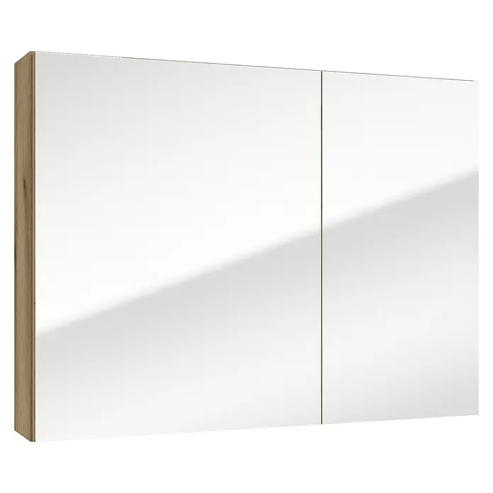 Spiegelschrank Rietti - B x H: 80 x 60 cm, Holz, Eiche Evoke - Ein eleganter Schrank mit weißen Fronten und Holzrahmen bietet stilvollen Stauraum. Das moderne Design integriert sich nahtlos in jeden Raum.