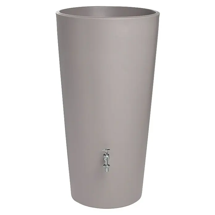Arves Regenspeicher Rainbowl Flower - 150 l, Taupe - Grauer Wassertank mit Hahn, ideal für die Gartenbewässerung. Praktische Regenwassernutzung mit stilvollem Design für den Außenbereich.