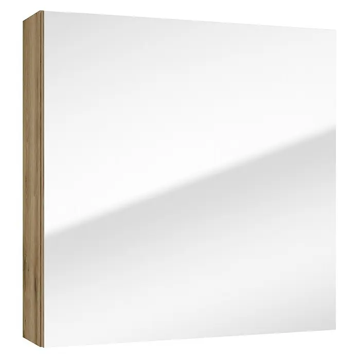 Spiegelschrank Rietti - B x H: 60 x 60 cm, Holz, Eiche Evoke - Das Bild zeigt einen stilvollen weißen Schrank mit einer Akzenttür in Holzoptik, ideal für moderne Wohnräume.