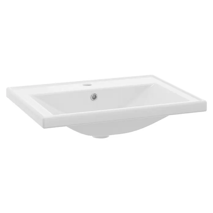 Badmöbel-Set Rietti - 61 cm, Weiß, Strukturiert - Das Bild zeigt ein modernes, rechteckiges Waschbecken in Weiß, das sich ideal für jedes Badezimmer eignet. Das Design ist schlicht und elegant.